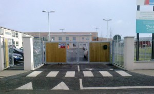 Galvanised gates at Donabate Portrane Educate Together