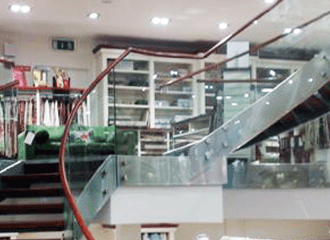 Stainless steel, glass & wood stairs